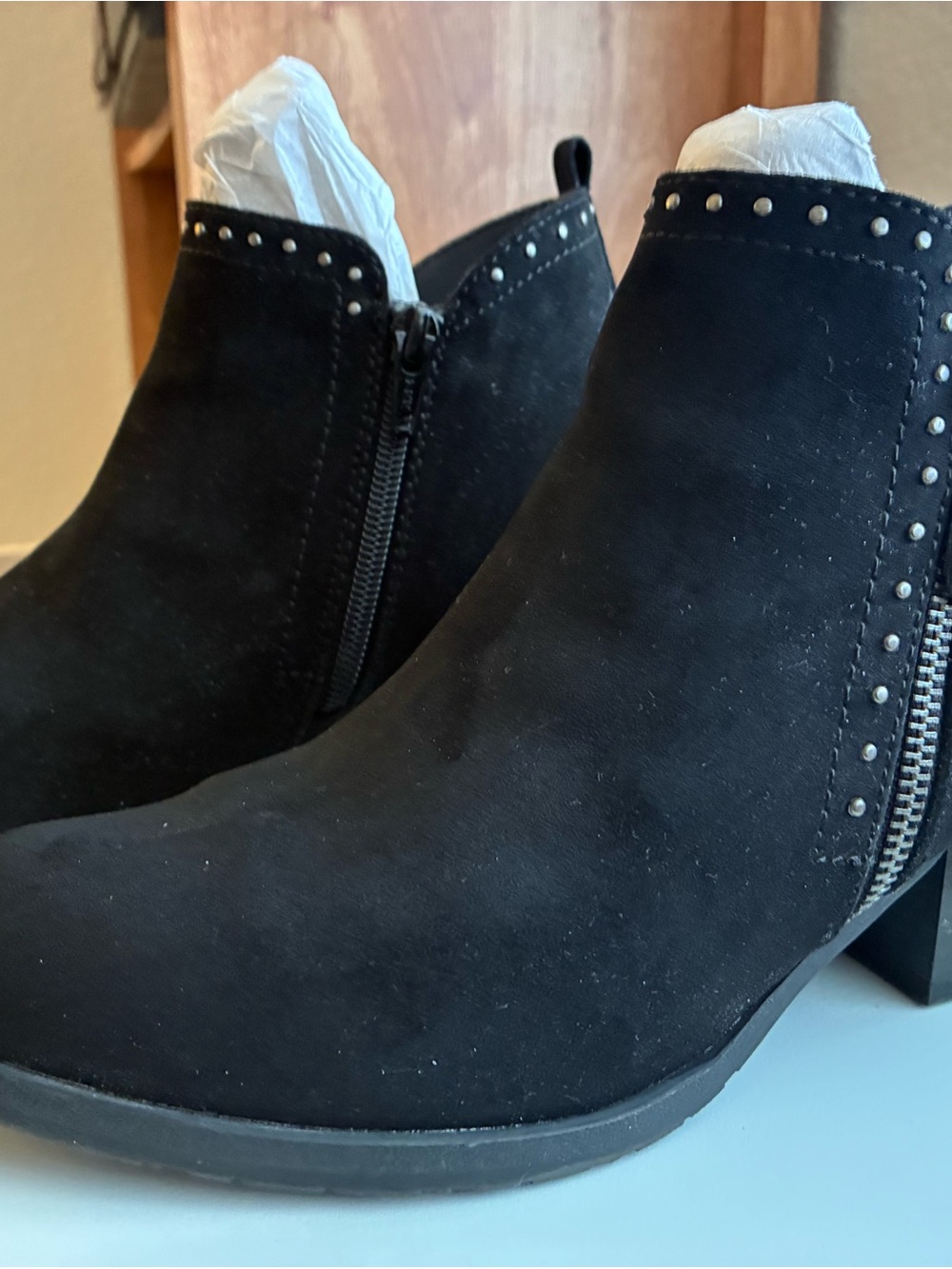 Sonoma Goods Black Suede Ankle Booties with Stud Trim